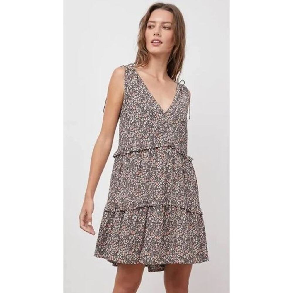 Rails Small Janelle Black Vintage Floral Shift Dress Tiered V Neck Tie Shoulder